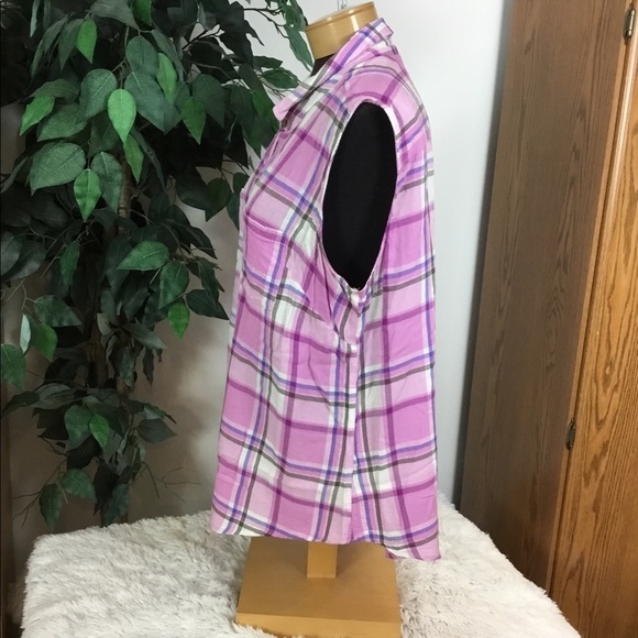 NORTHCREST 1X sleeveless buttondown top pink plaid - Picture 3 of 13